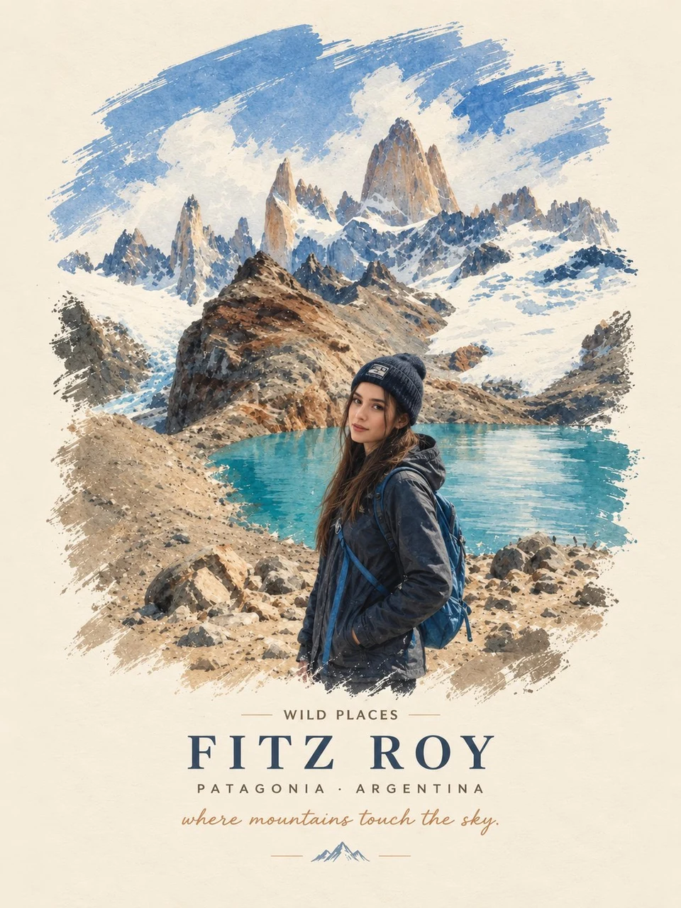 Vintage Travel Poster Fitz Roy Patagonia Woman