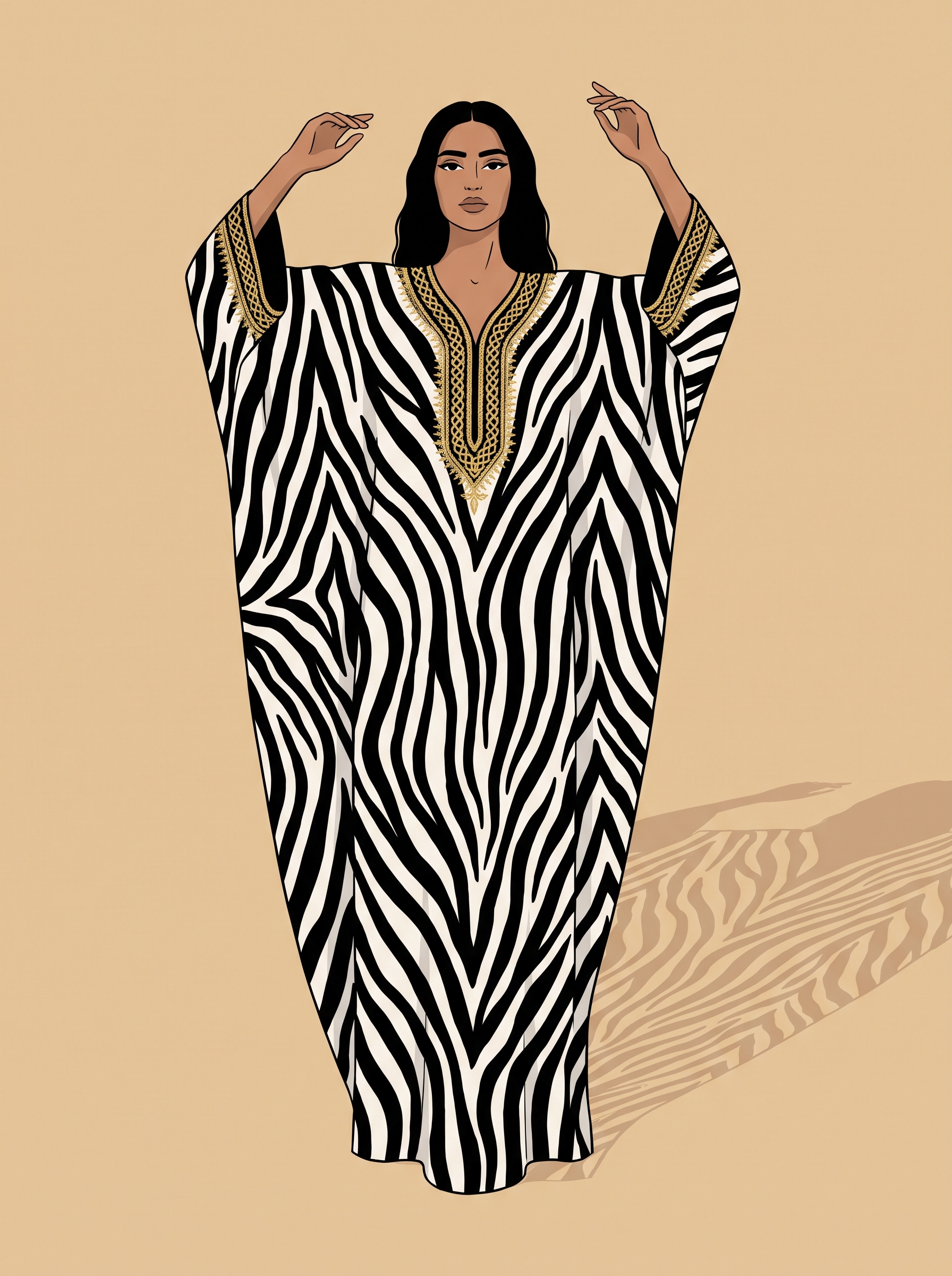 Middle Eastern Woman in Zebra Print Kaftan Fashion