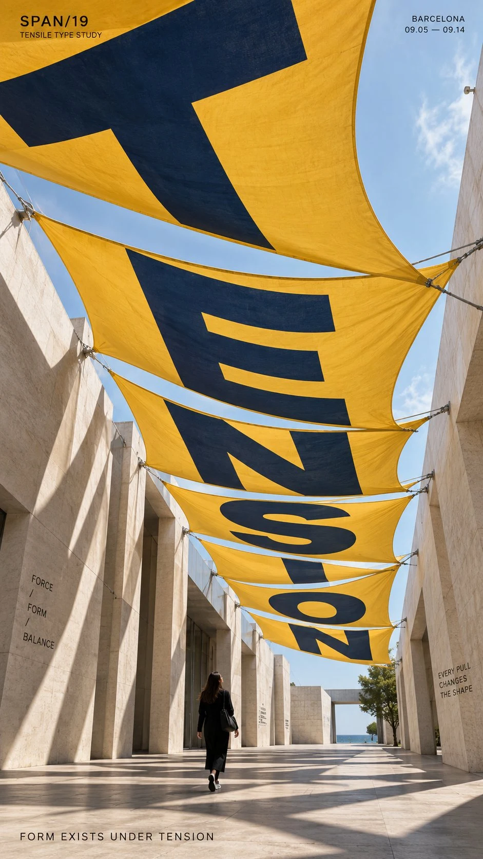 Tension typography poster with yellow fabric banners
