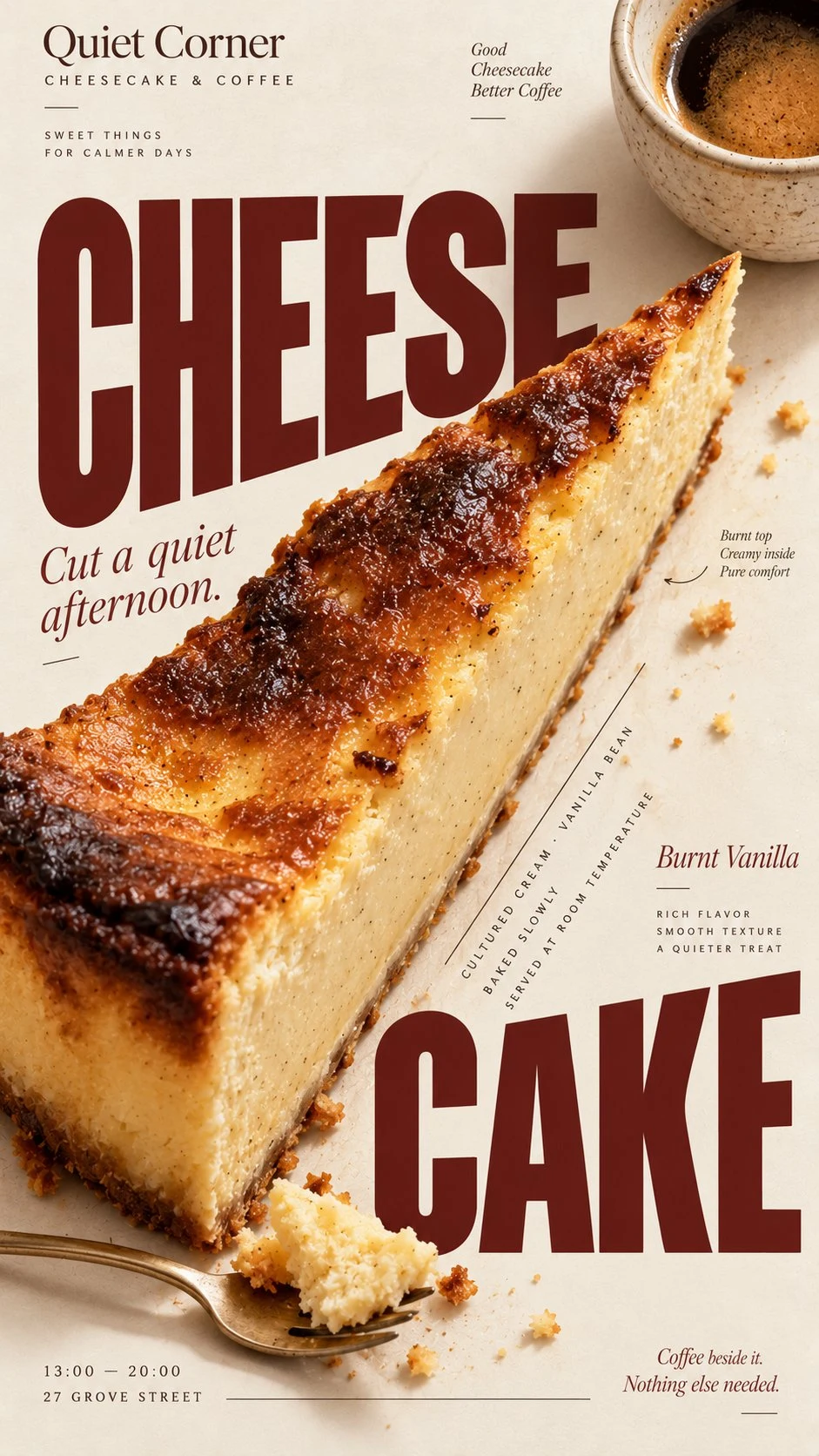 burnt vanilla cheesecake editorial poster