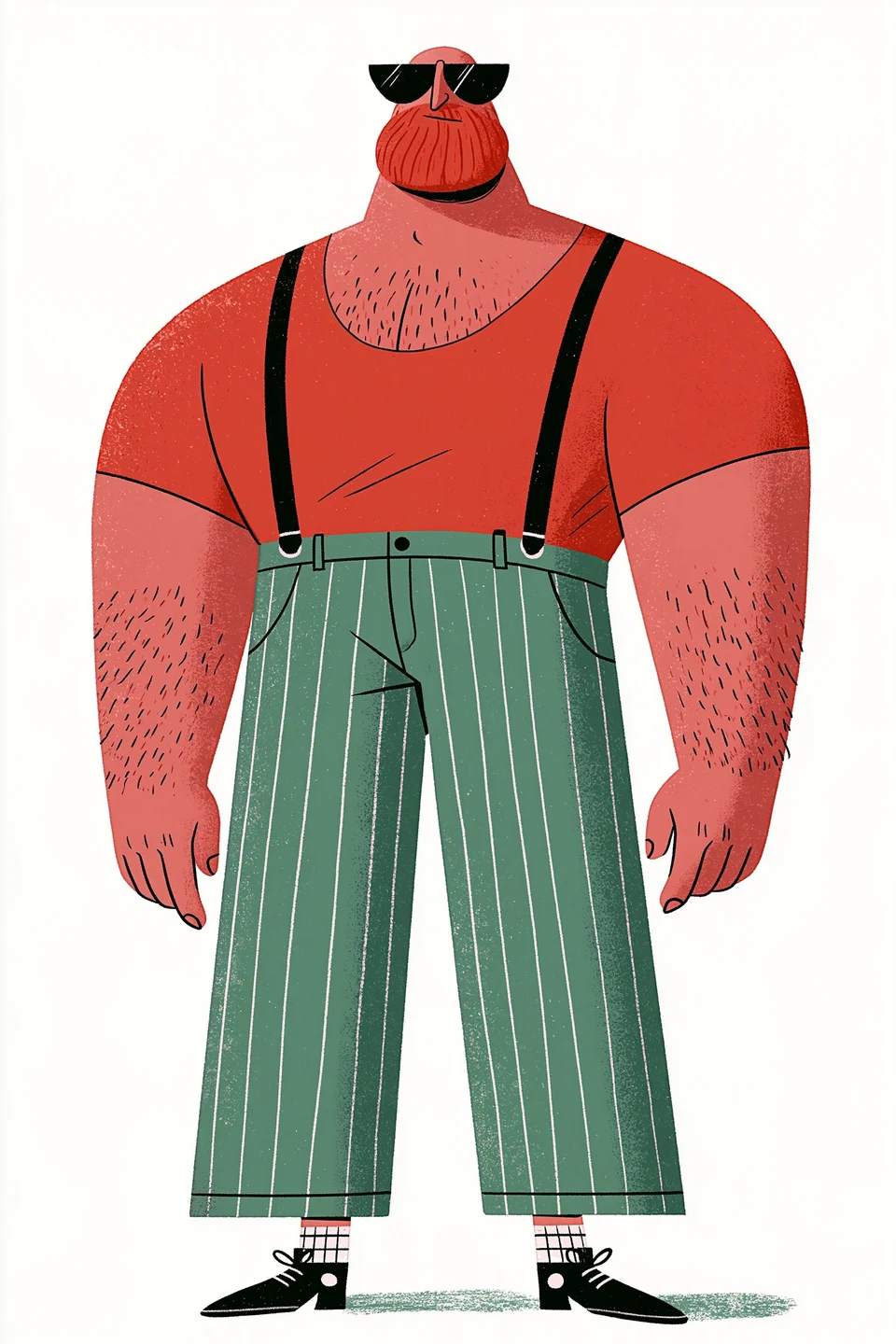 Bearded man with sunglasses wearing suspenders