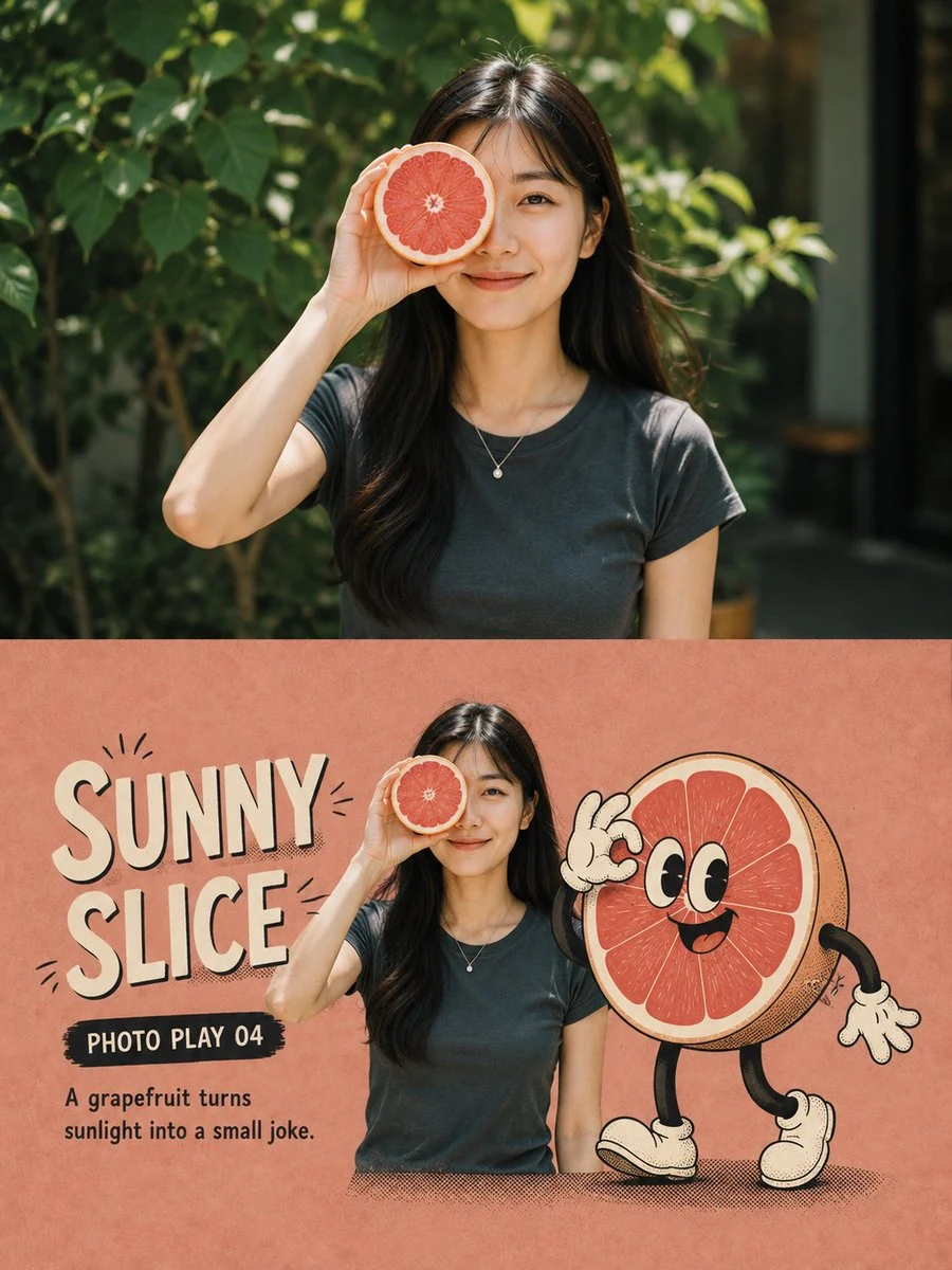 Grapefruit slice character poster design