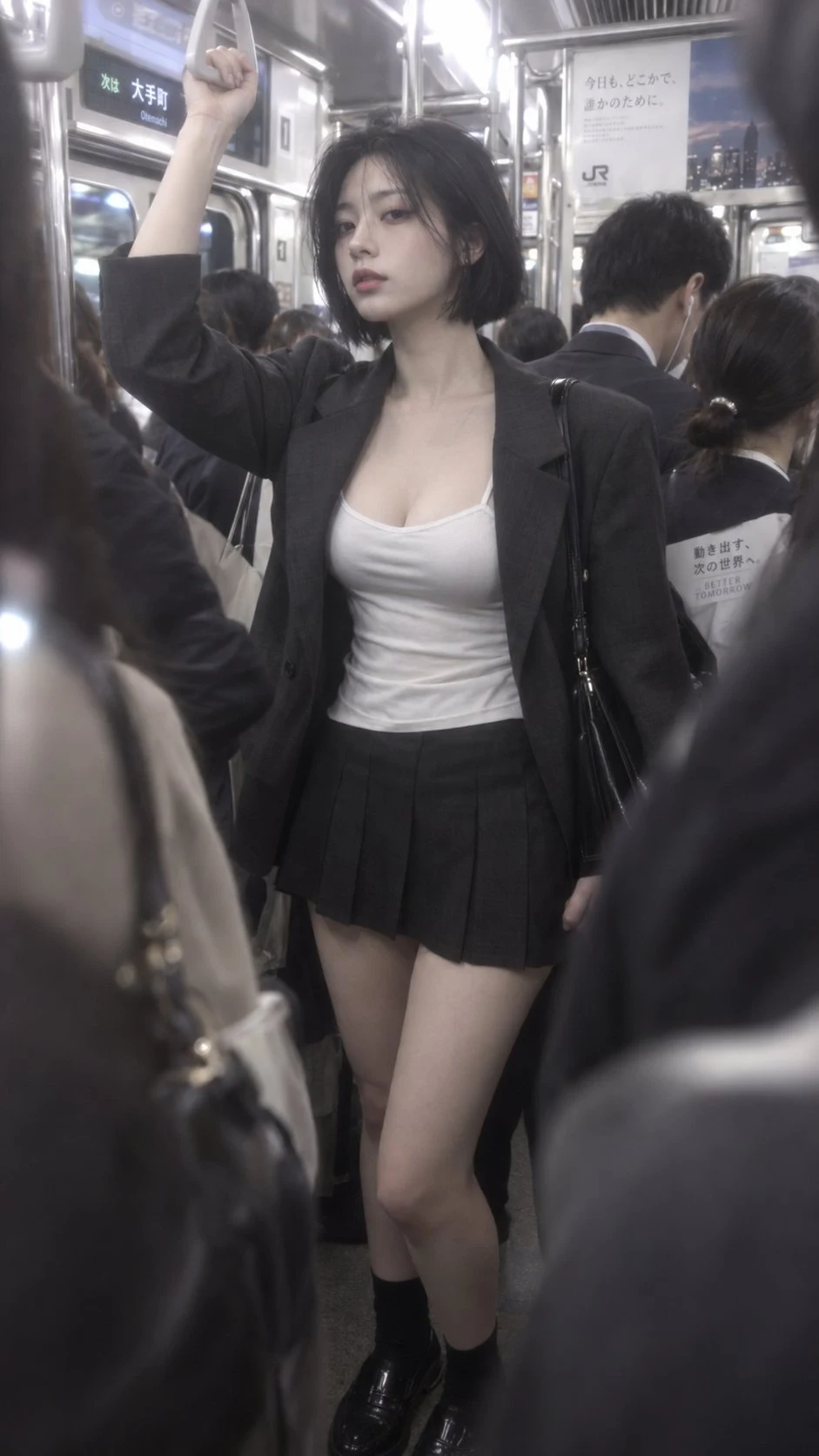 Candid young woman in Tokyo subway with vintage CCD