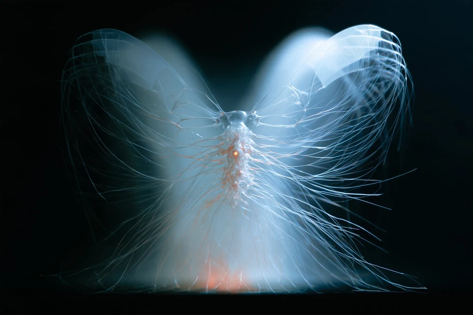 glowing translucent organism with delicate silver