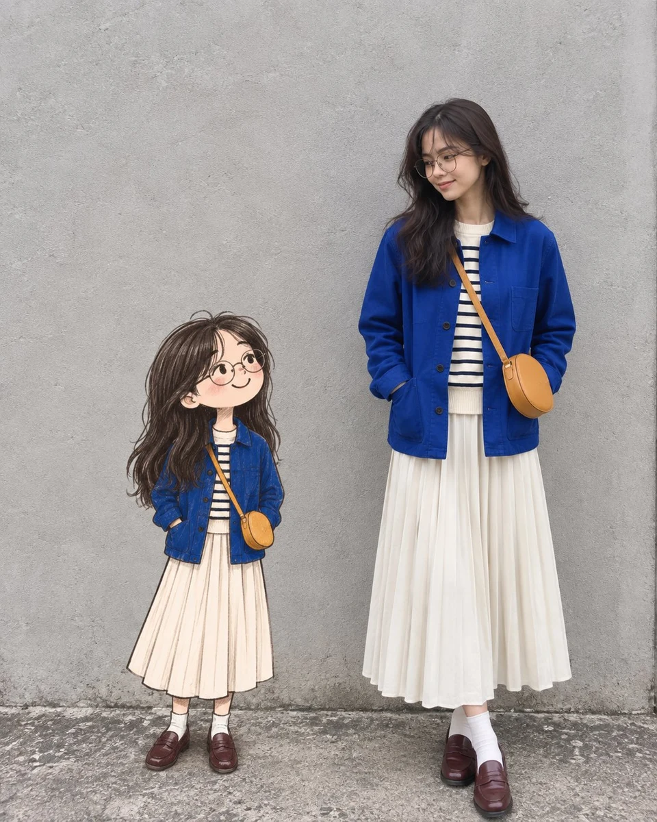 Fashion editorial woman with illustrated self