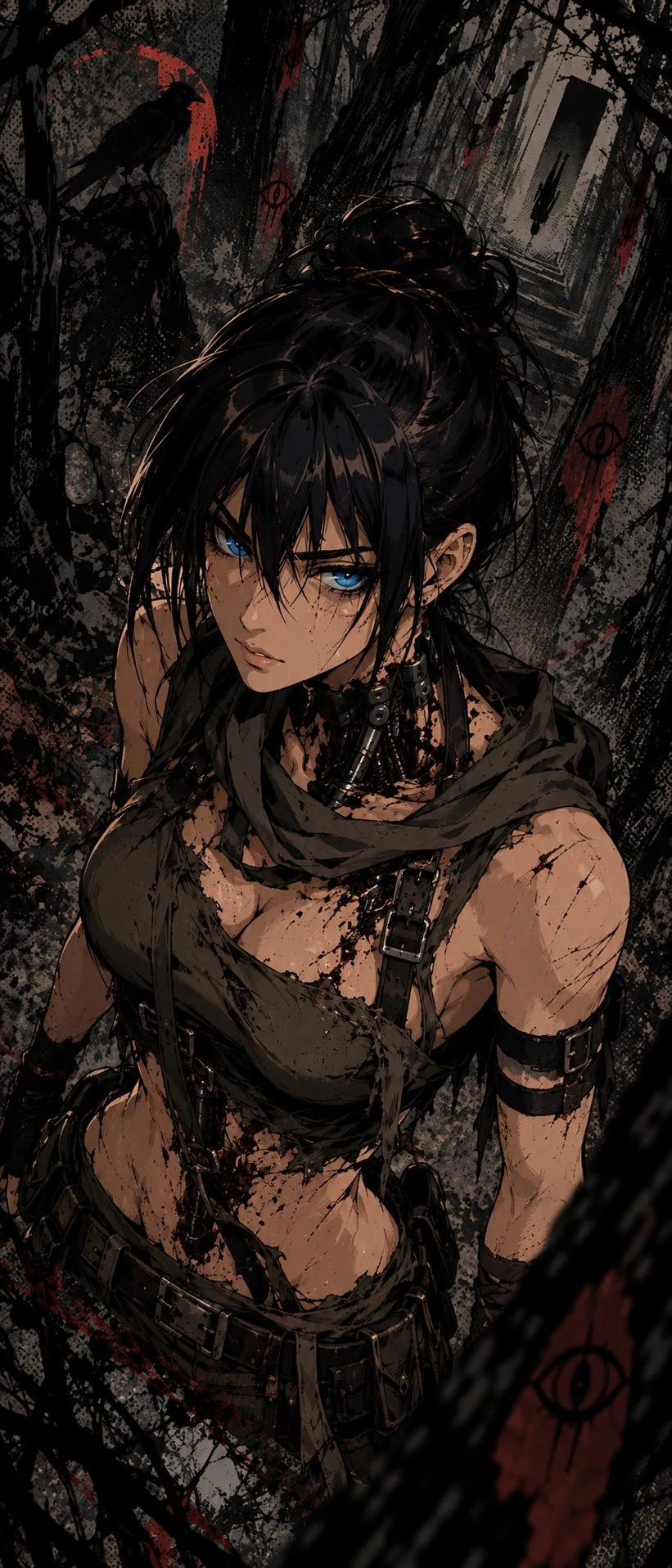 Cel-shaded dark fantasy warrior portrait with eerie