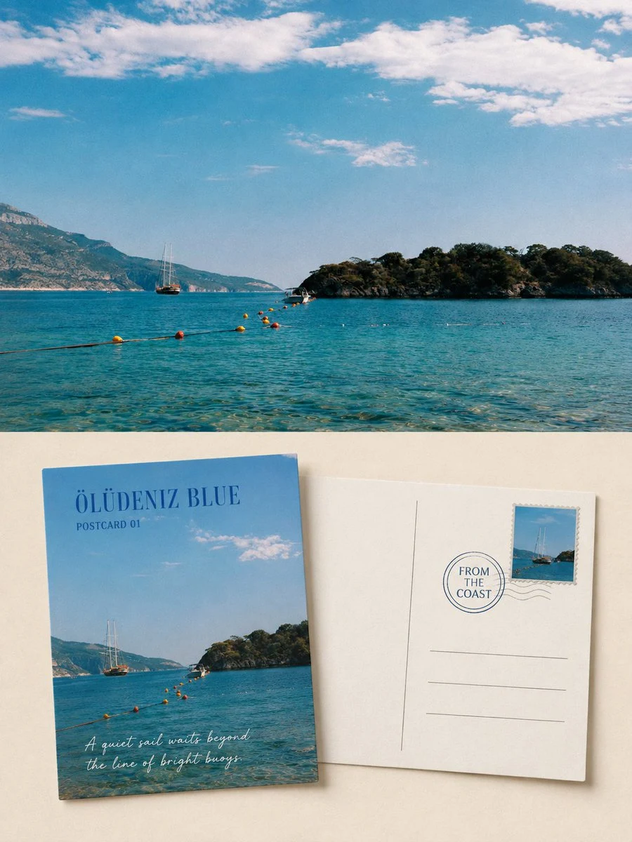 Ölüdeniz coast travel postcard design