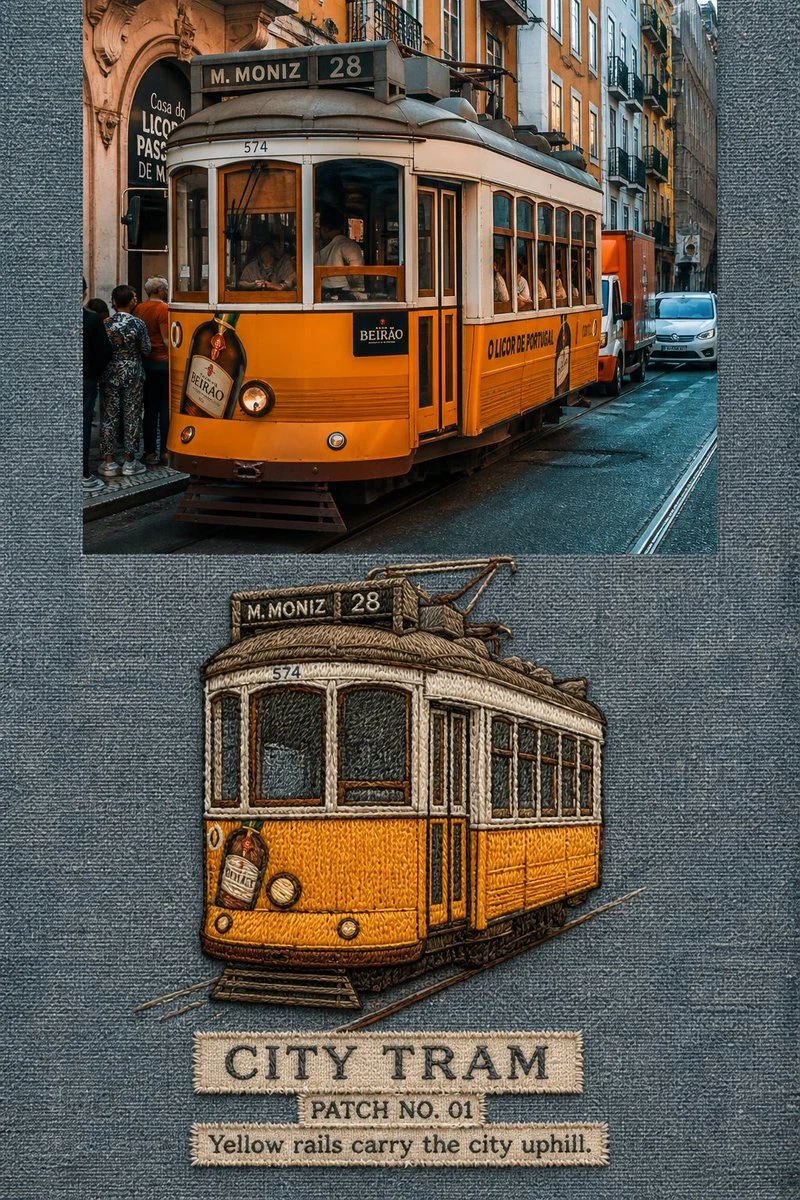 Lisbon Tram Embroidery Poster