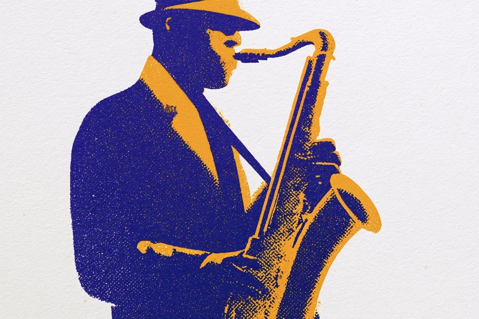 Saxophonist in risograph print