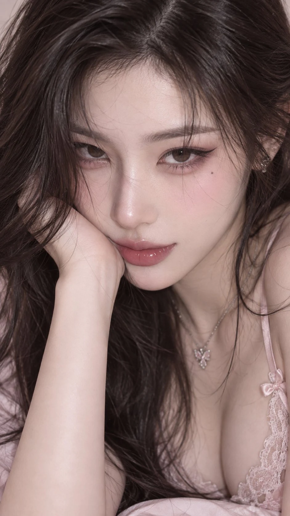 Feline beauty portrait with cold pink makeup