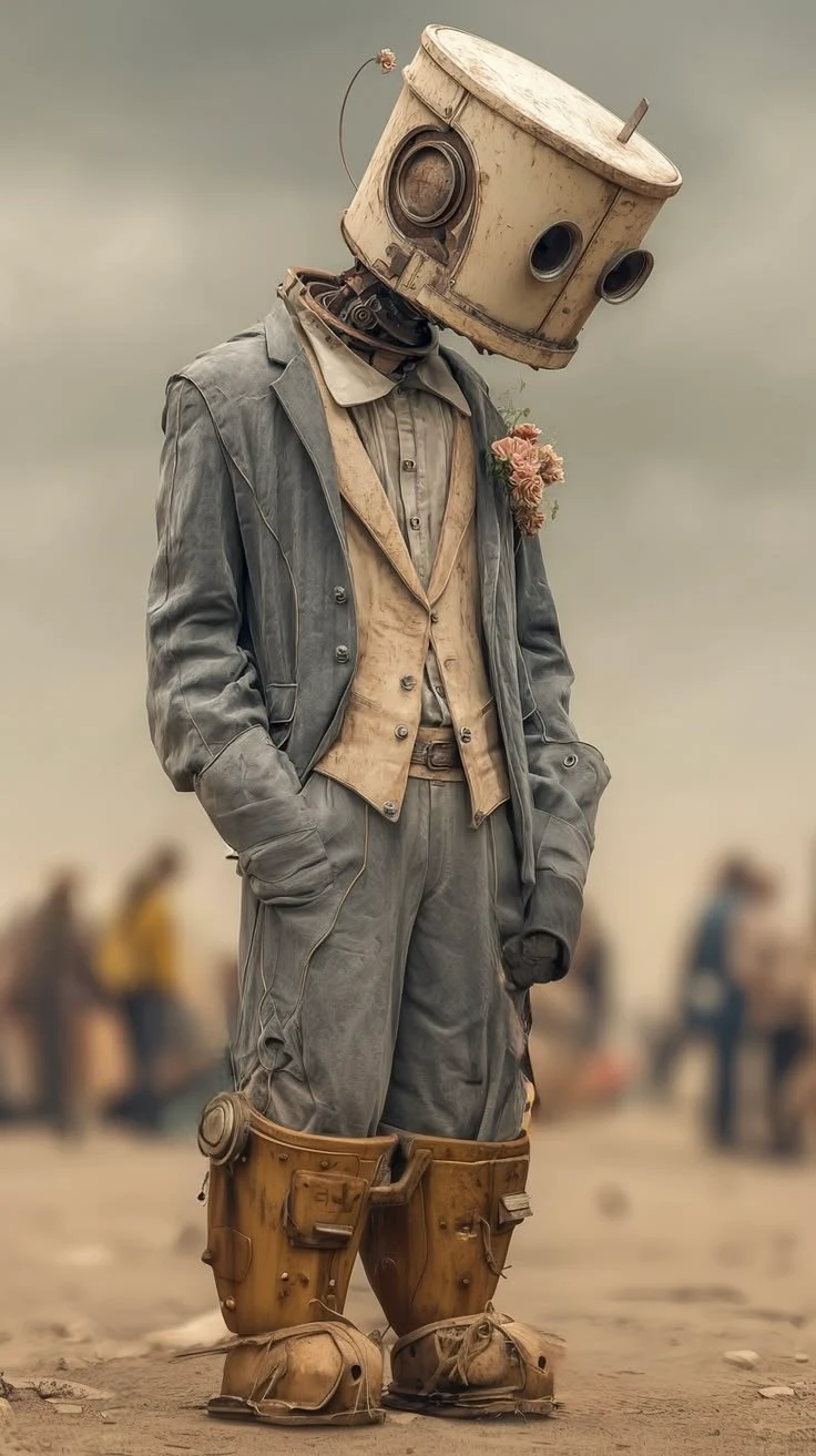Surreal Steampunk Robot Gentleman in Vintage Suit