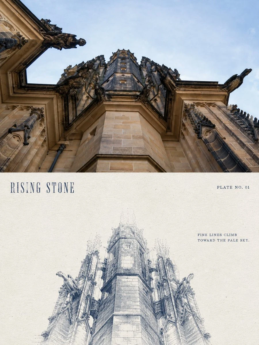 Gothic Cathedral Tower Etching Print Poster