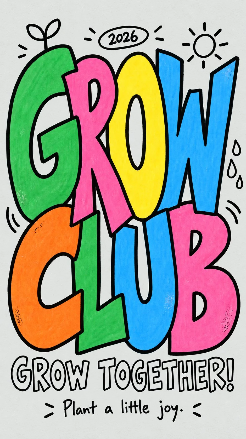GROW CLUB vibrant interlocked letter art