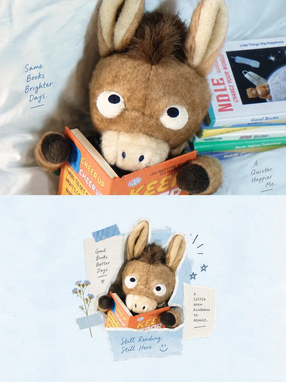 Miniature collage donkey reading book poster