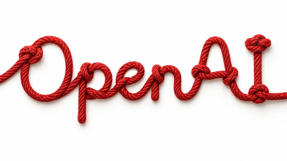 Red Rope Typography Spelling OpenAI with Elegant