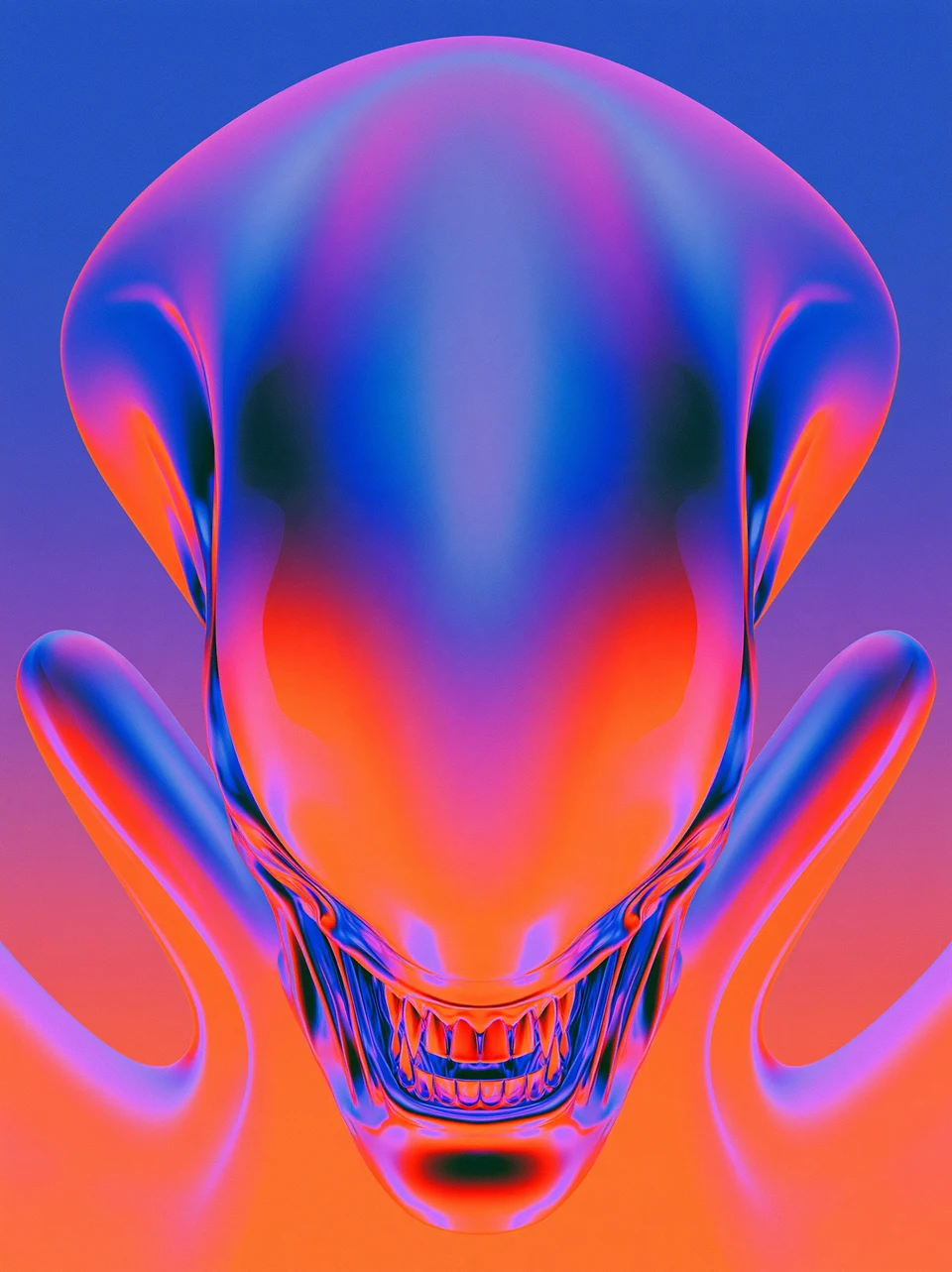 Neon Xenomorph Skull with Cyberpunk Gradient