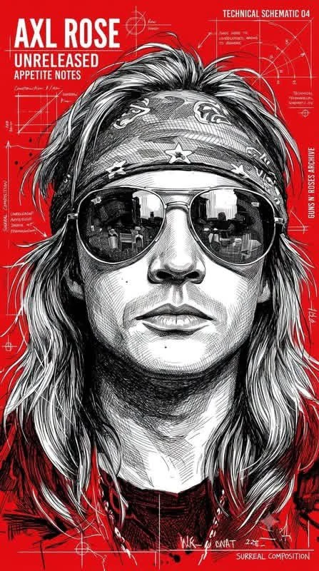 Axl Rose ballpoint pen illustration with zine