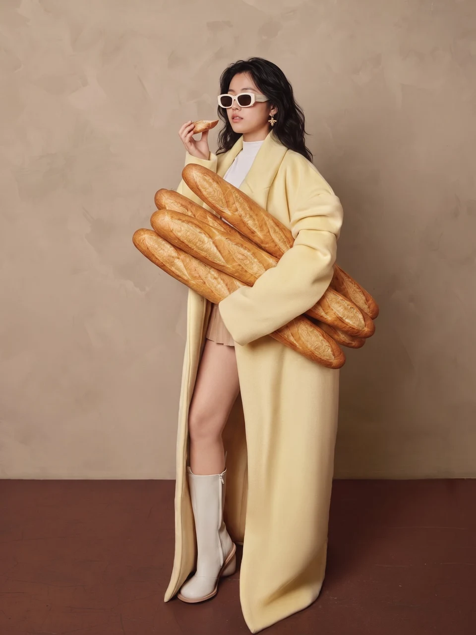 Fashion editorial woman with baguettes