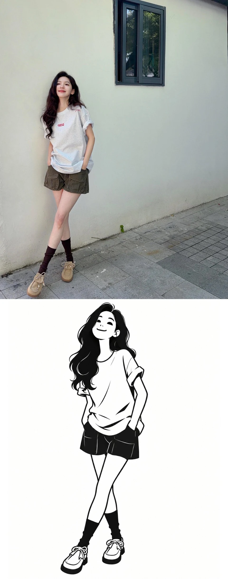 Black and white editorial cartoon character fashion
