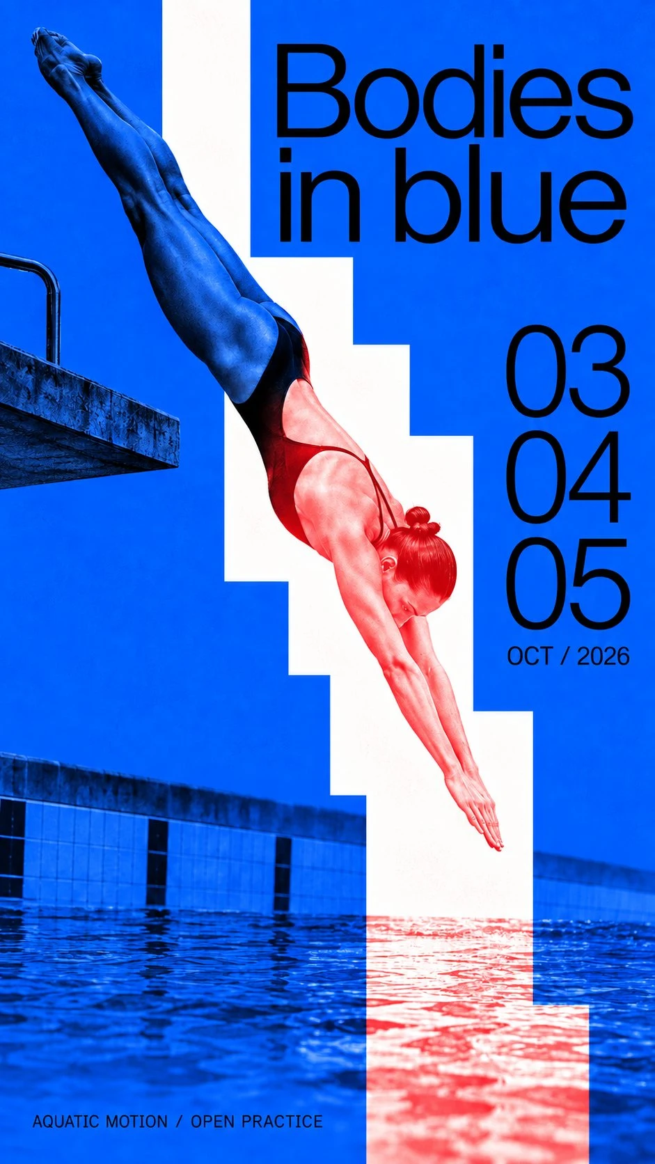 Step Season diving event poster blue duotone