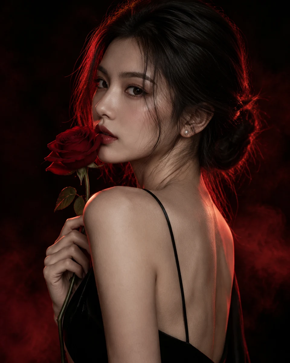Red Rose Beauty Portrait High Fashion Editorial