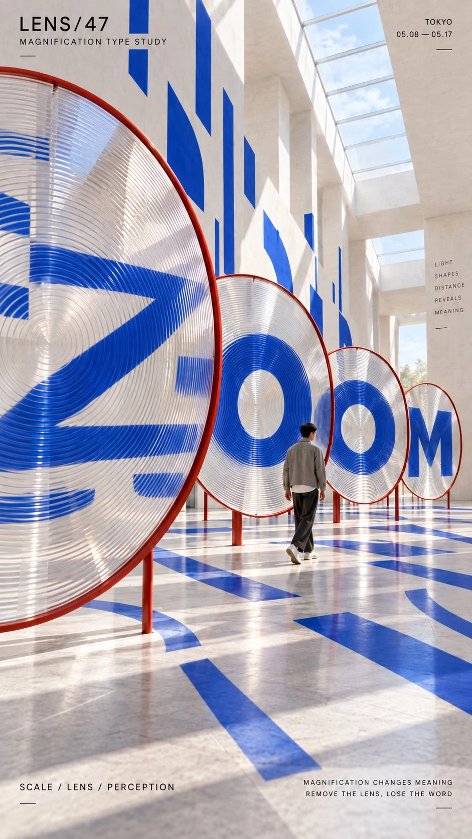 Contemporary museum poster featuring large Fresnel
