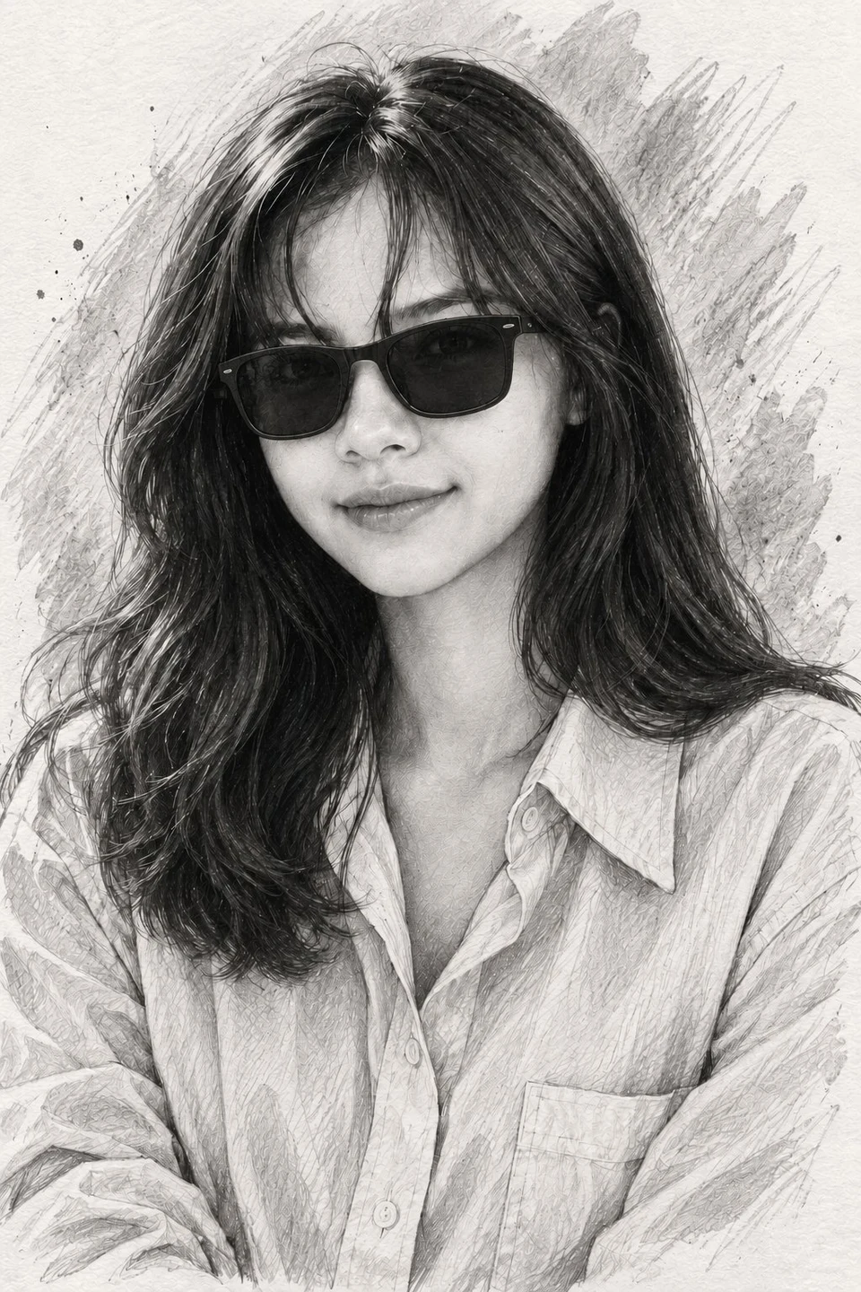 Detailed Pencil and Ink Portrait of a Woman in