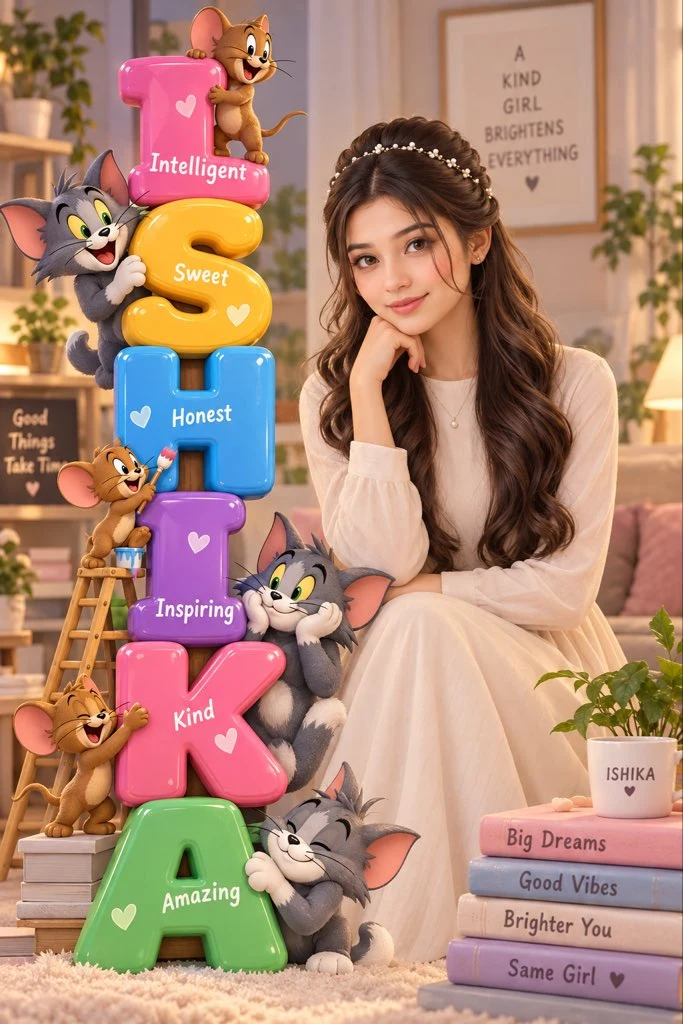 3D Portrait Of Ishika With Cartoon Characters