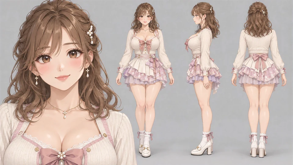 Anime Character Reference Sheet with Multi-View