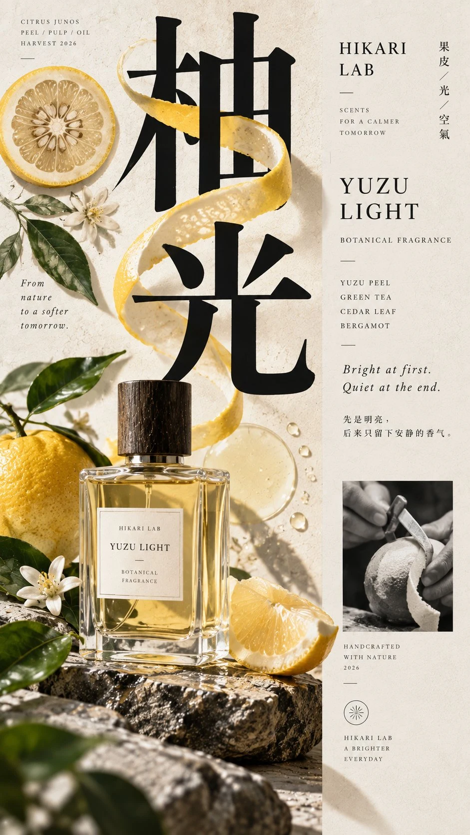 Yuzu Light perfume editorial poster with citrus and