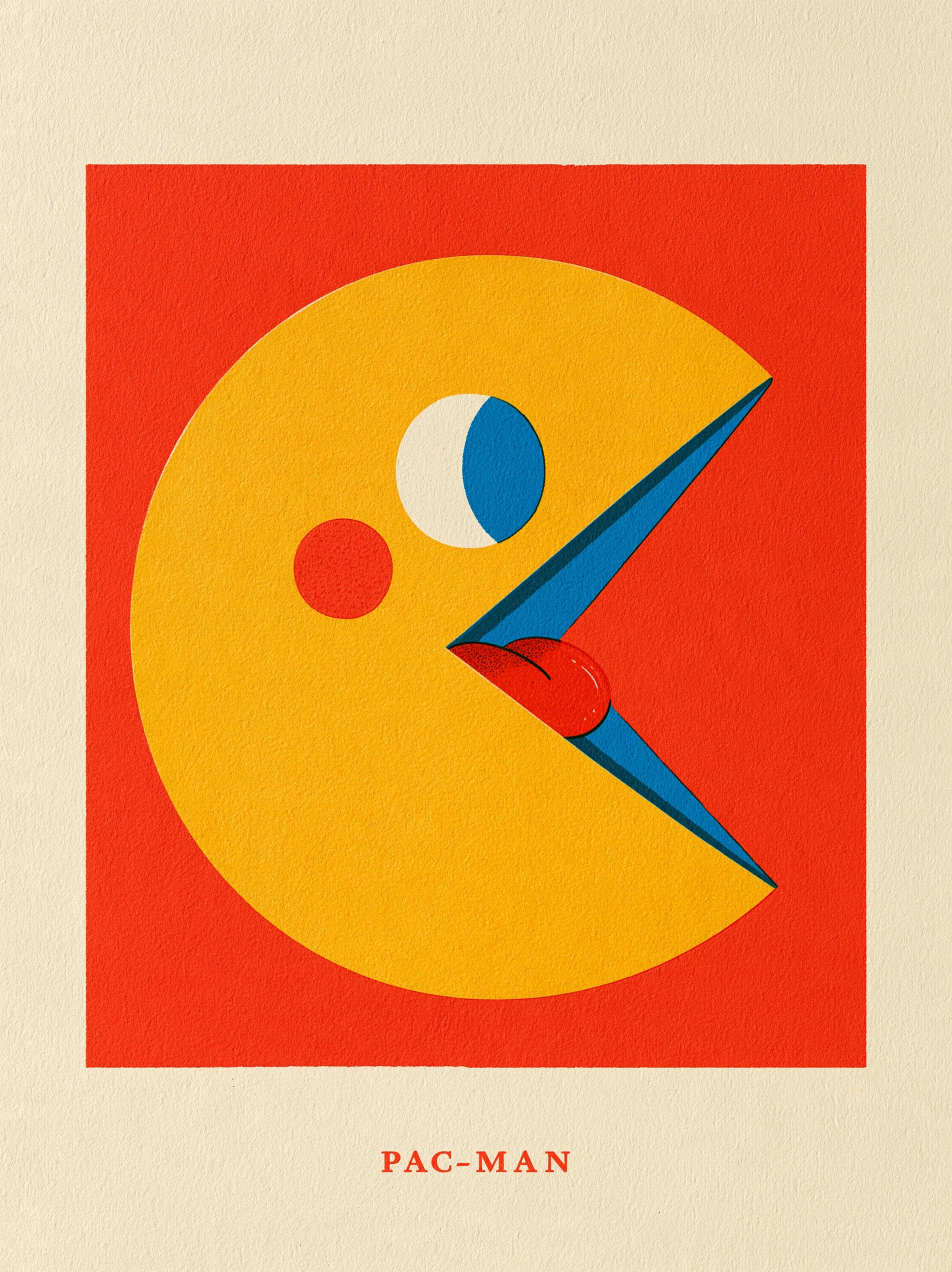 Retro Pac-Man arcade character poster with bold