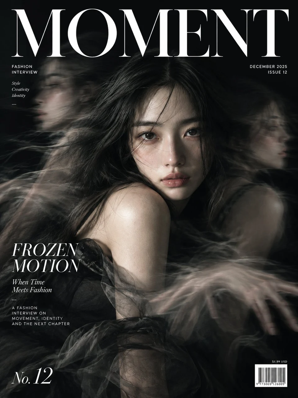 Fashion magazine cover frozen motion editorial