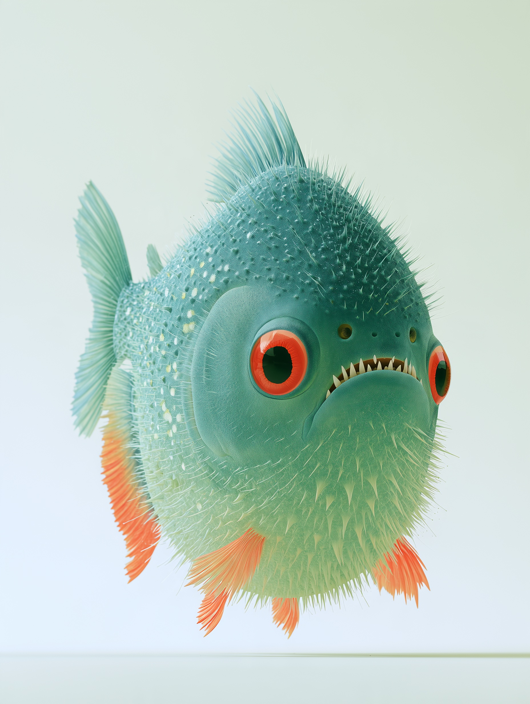 Whimsical fantasy fish creature with spiky fur and