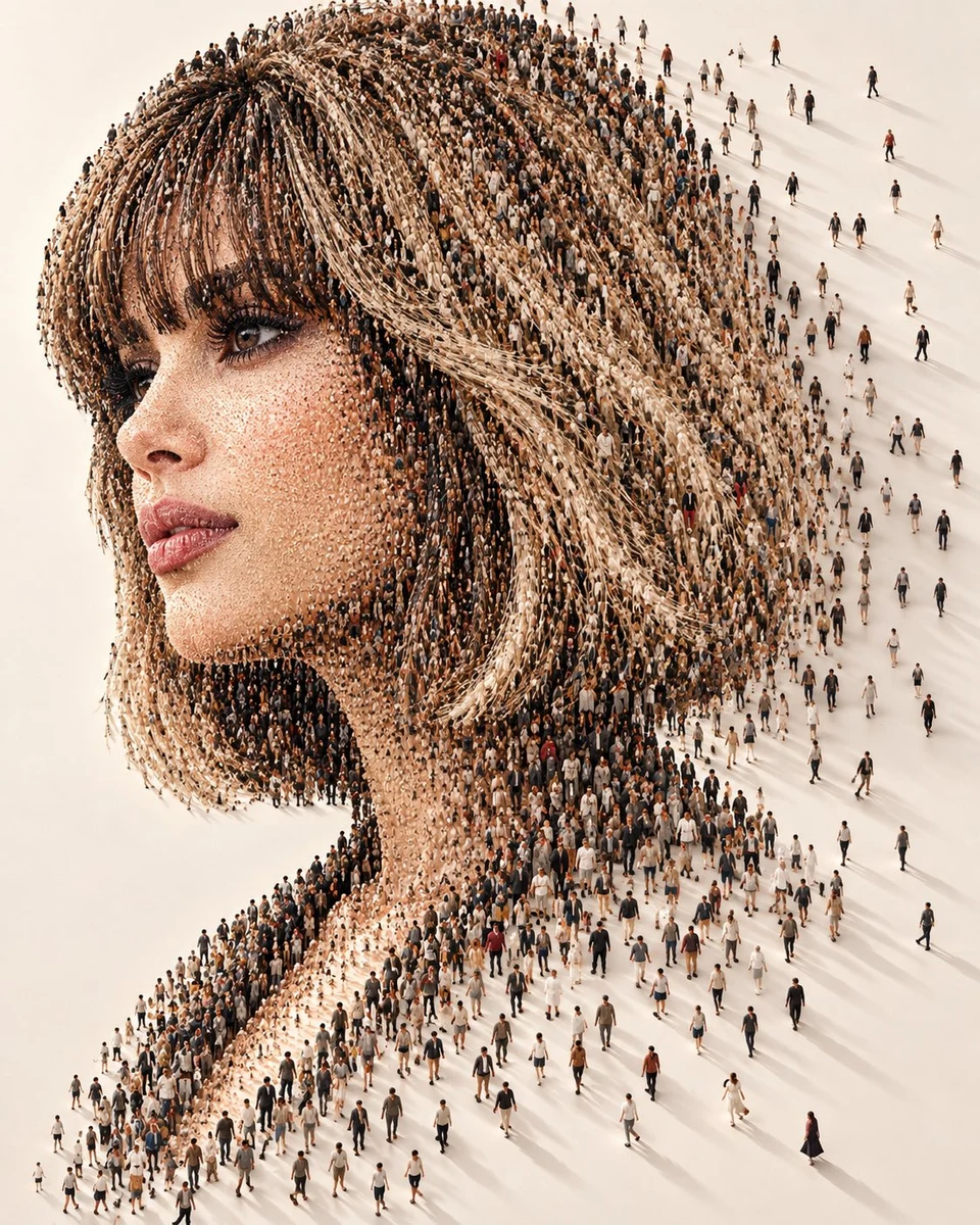 Surreal portrait of a woman made from thousands of