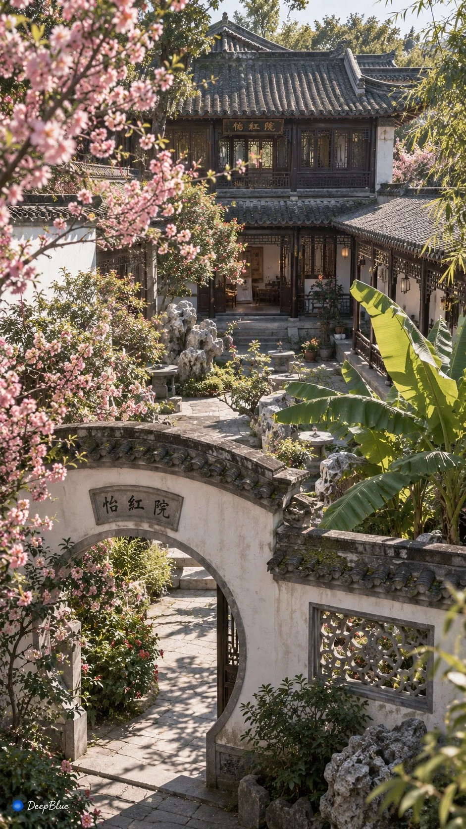 Traditional Chinese Garden Courtyard with Moon Gate