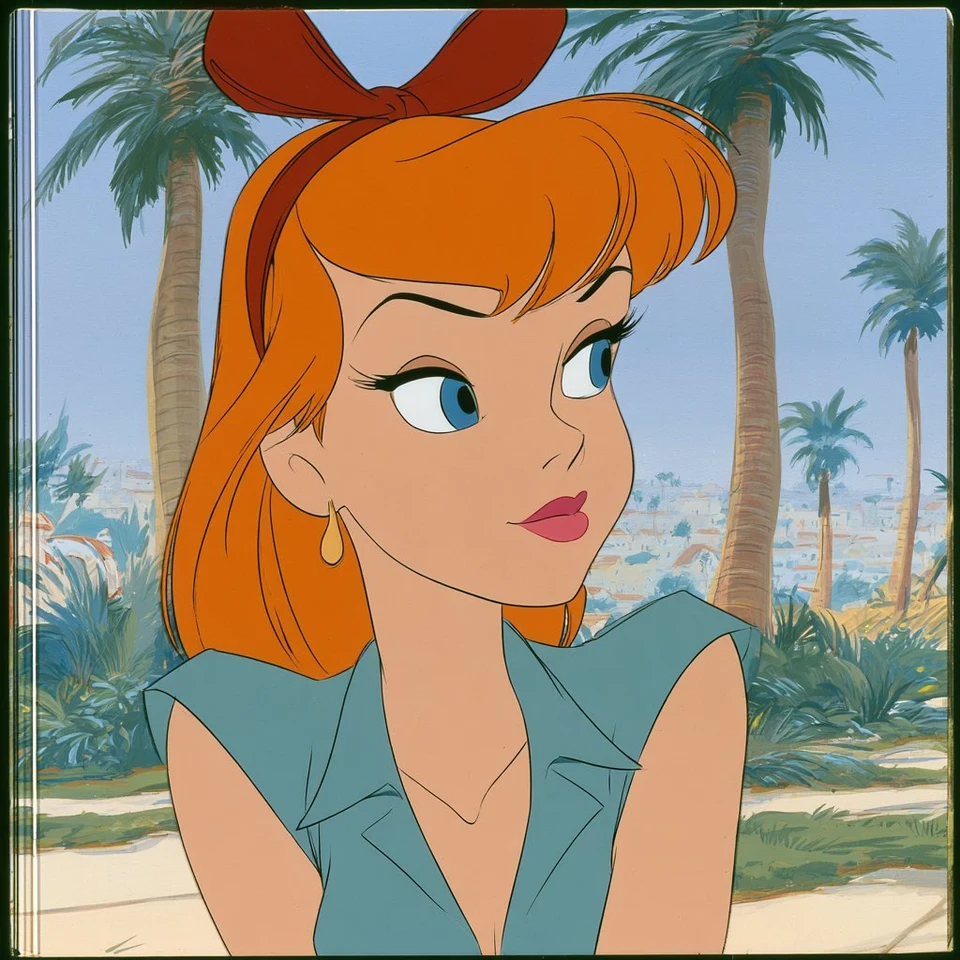 Vintage Disney-Style Animated Woman Portrait in