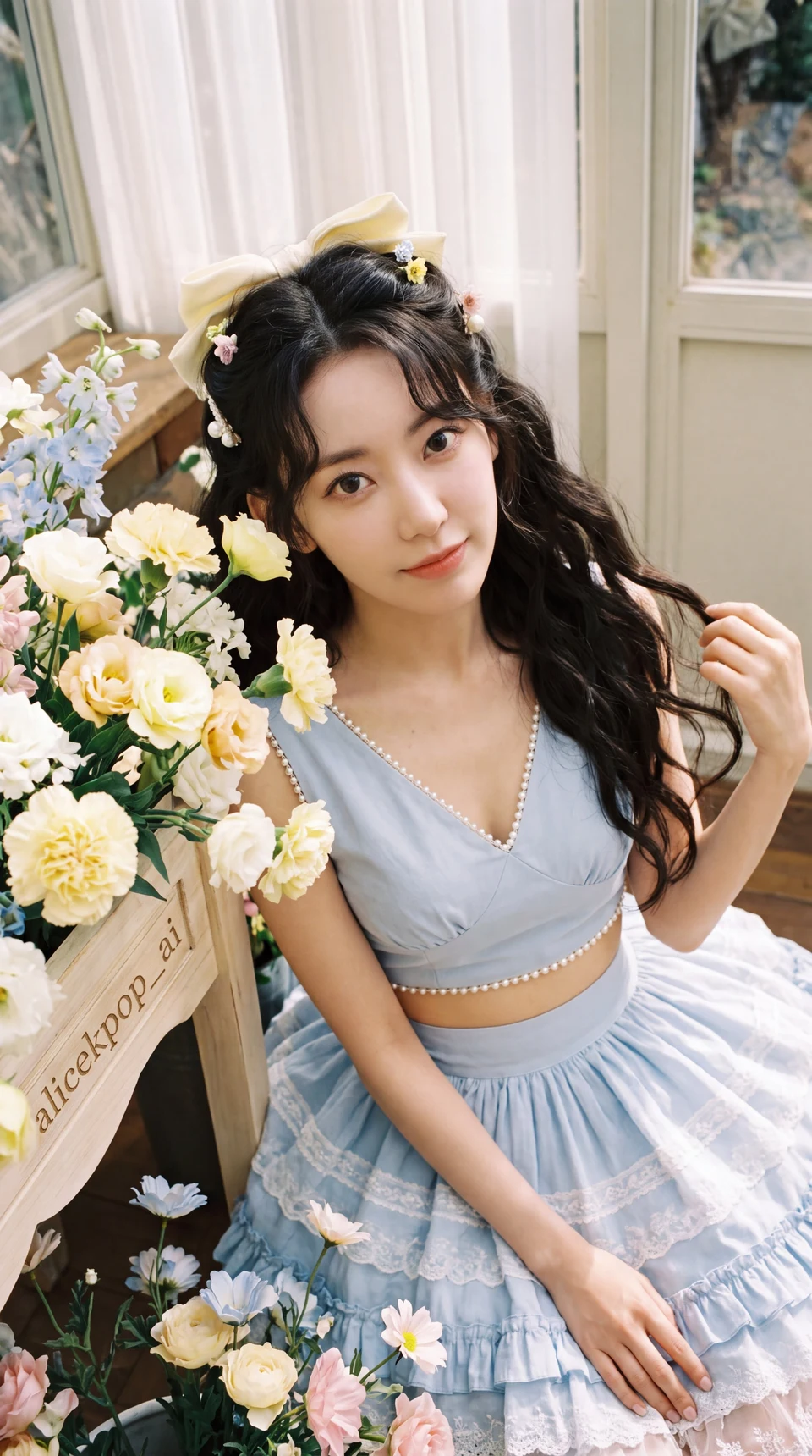 Sakura Kato blue Lolita portrait flowers