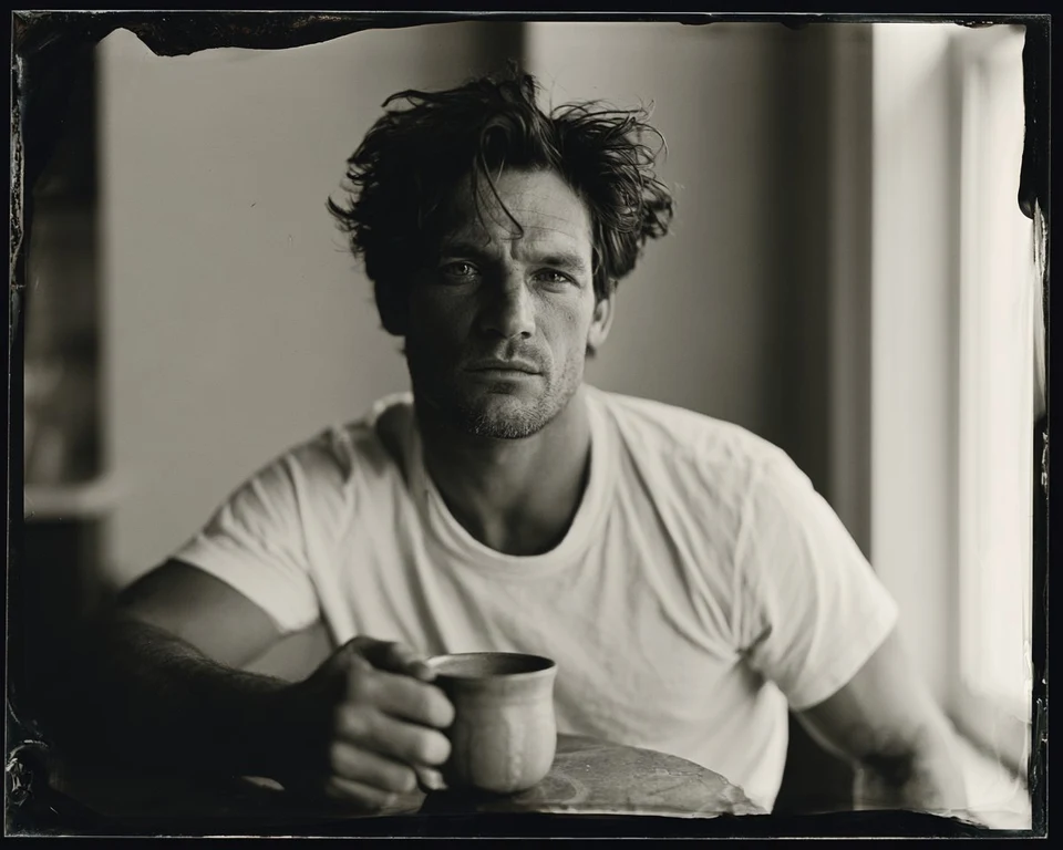 Vintage wet-plate tintype portrait of a man holding