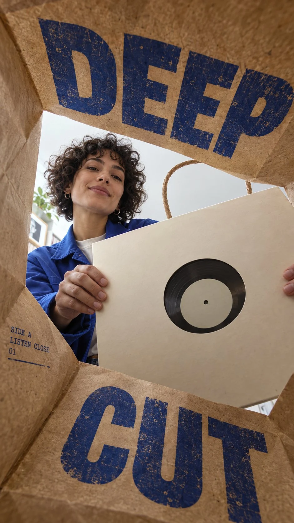 Woman packing vinyl record in paper bag with
