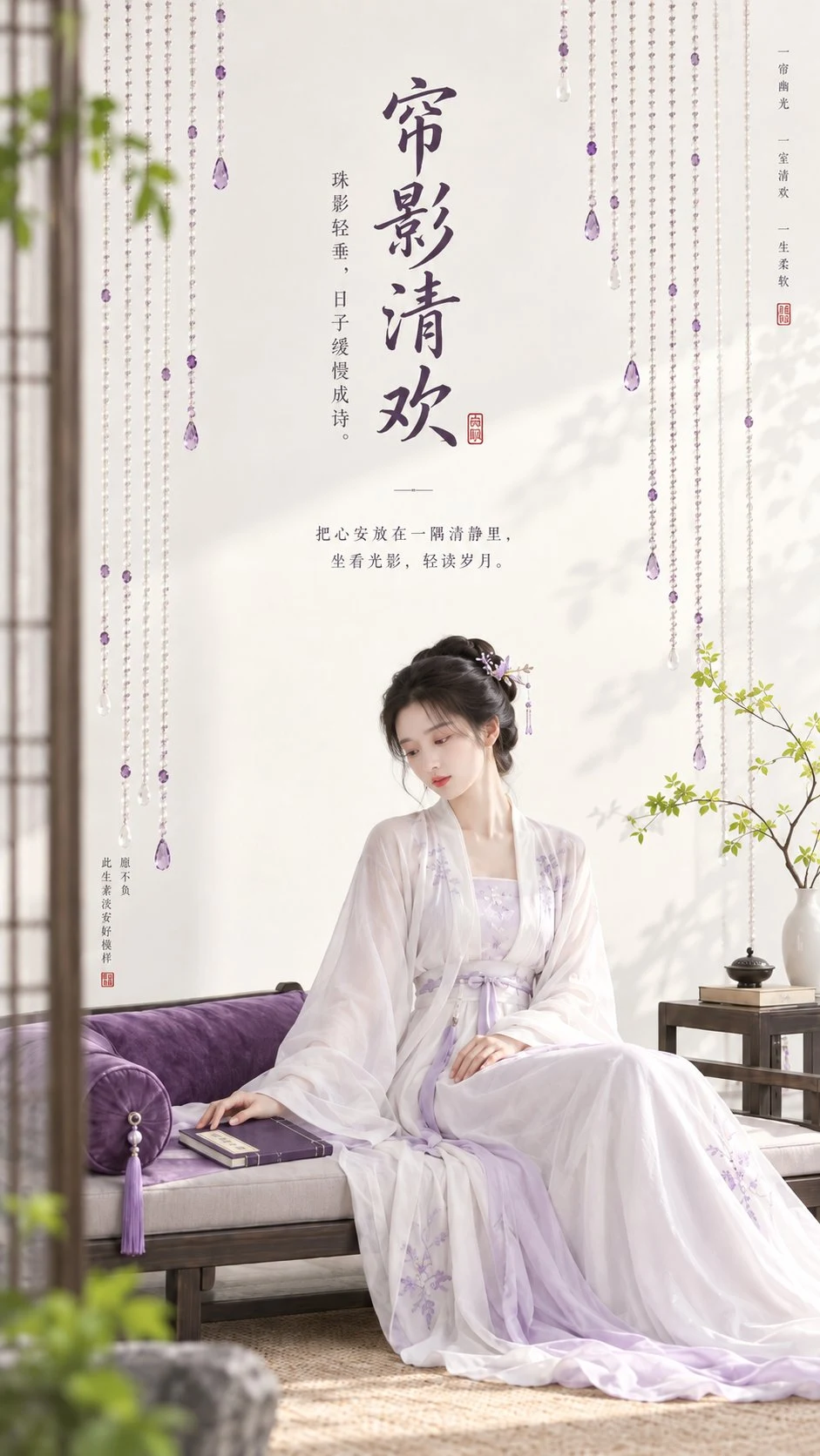 Ancient Chinese woman in hanfu posing in minimalist