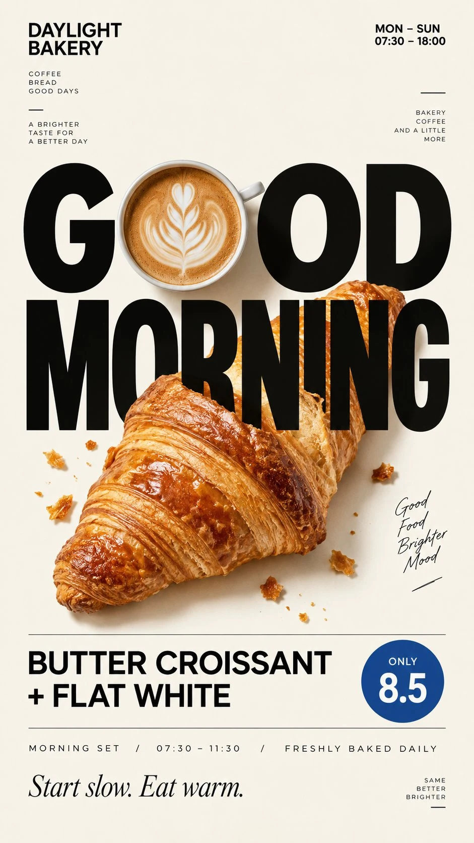 croissant and latte poster good morning ad