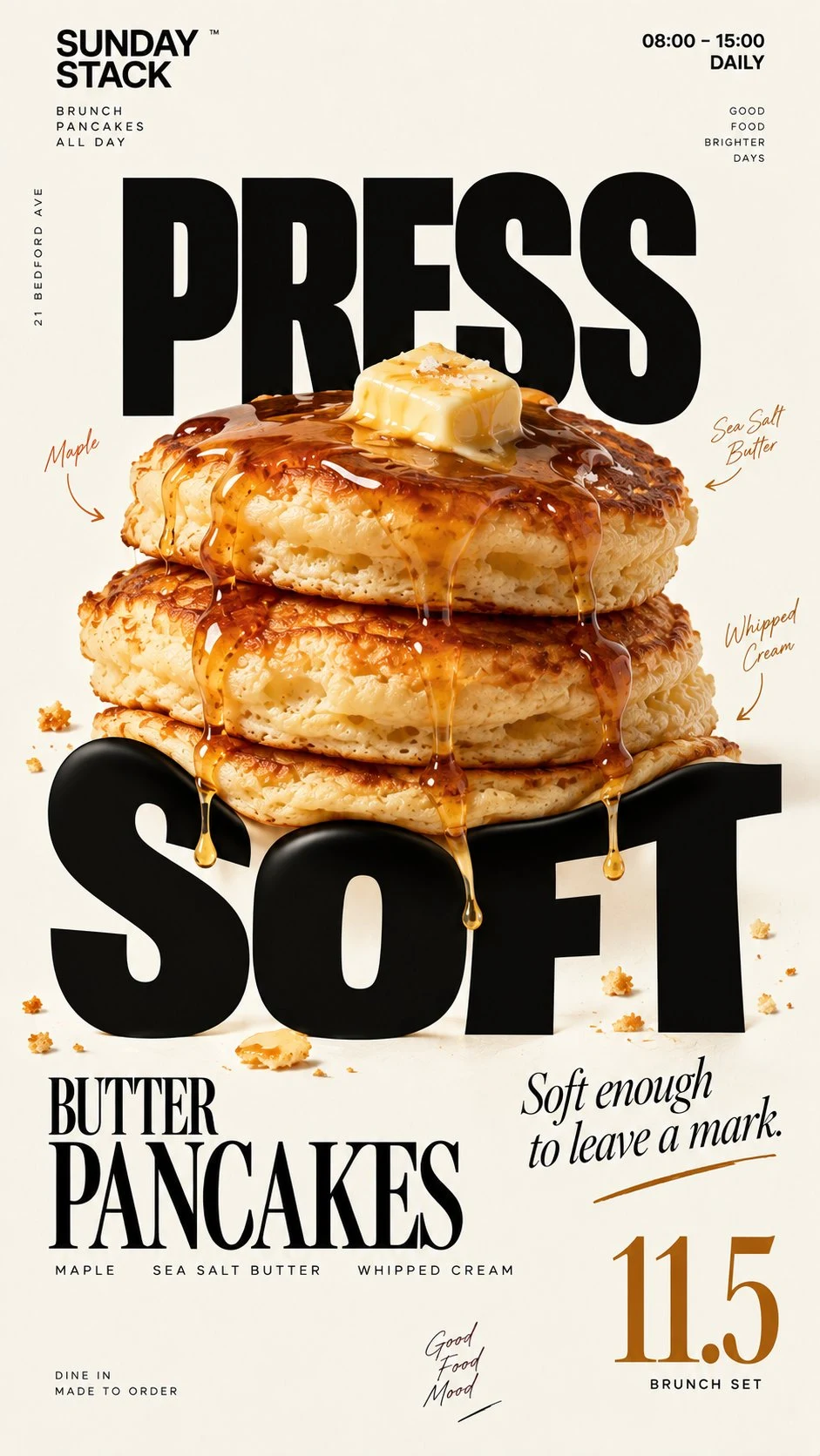 premium editorial food poster of pressing soft