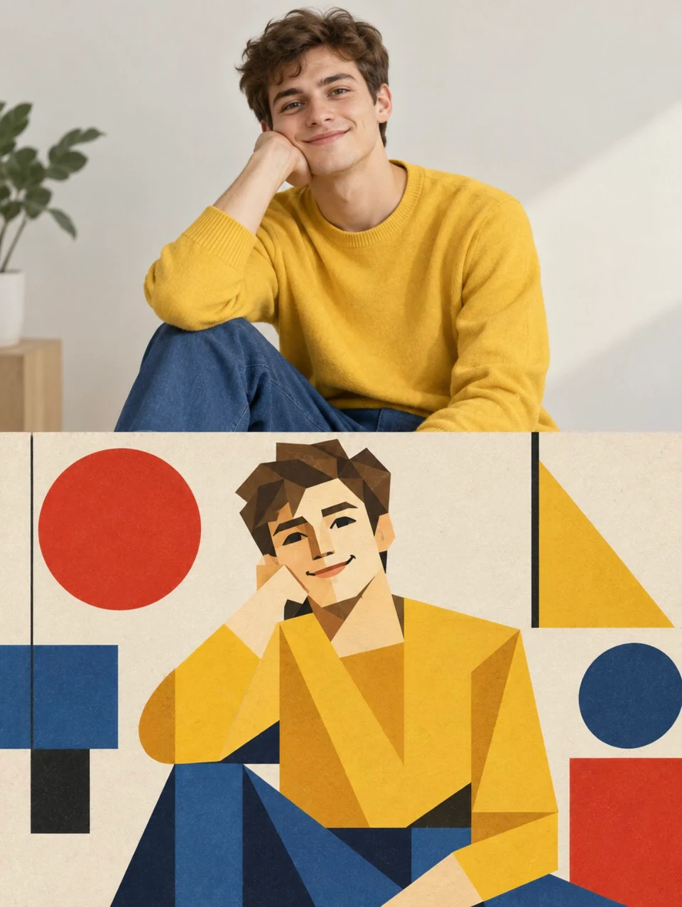 Bauhaus geometric portrait split illustration