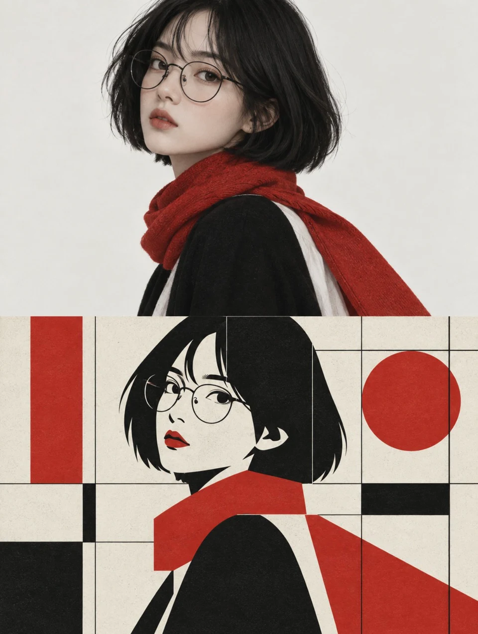 Swiss Style portrait art split layout