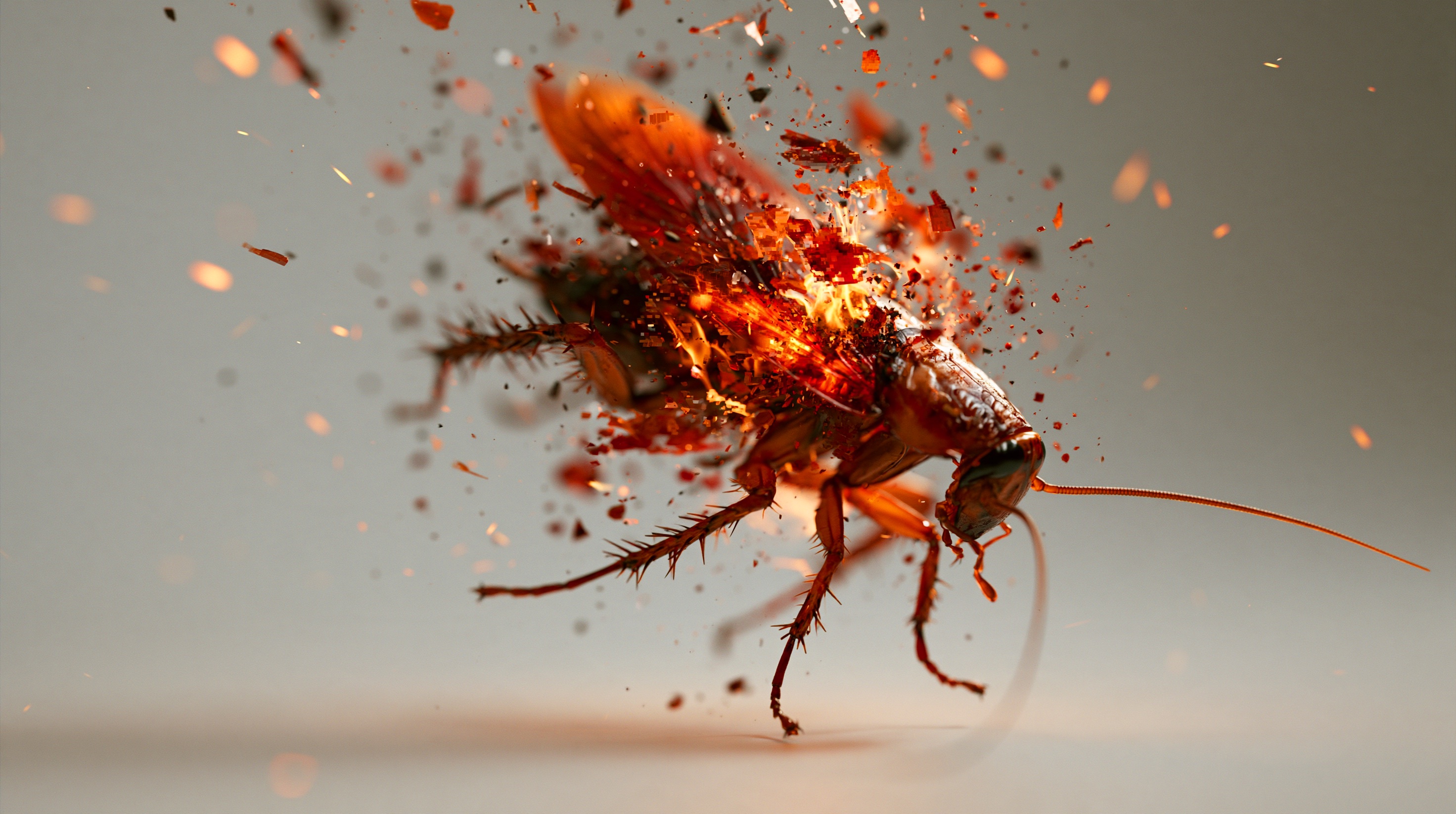 Glitch cockroach exploding with digital decay