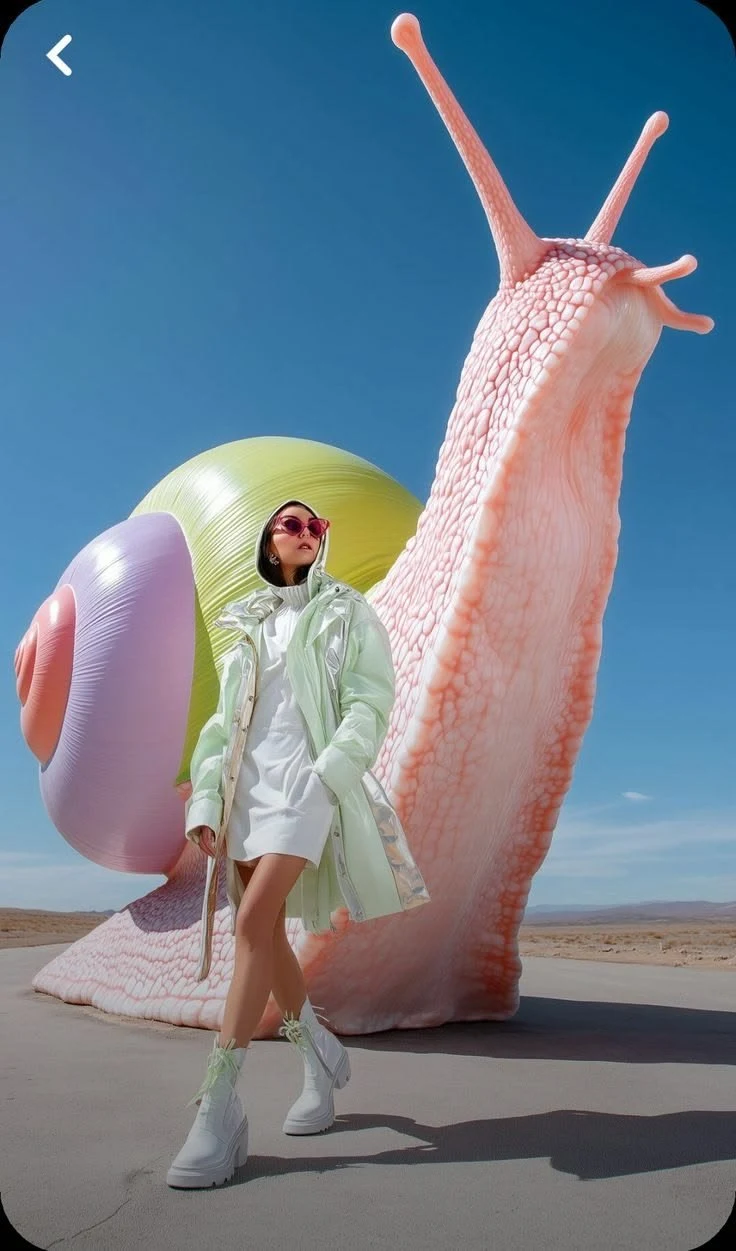 Surreal Fashion Editorial Woman With Giant Snail
