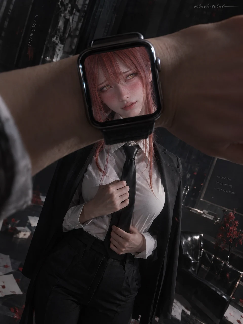 Cosplayer face displayed on Apple Watch screen