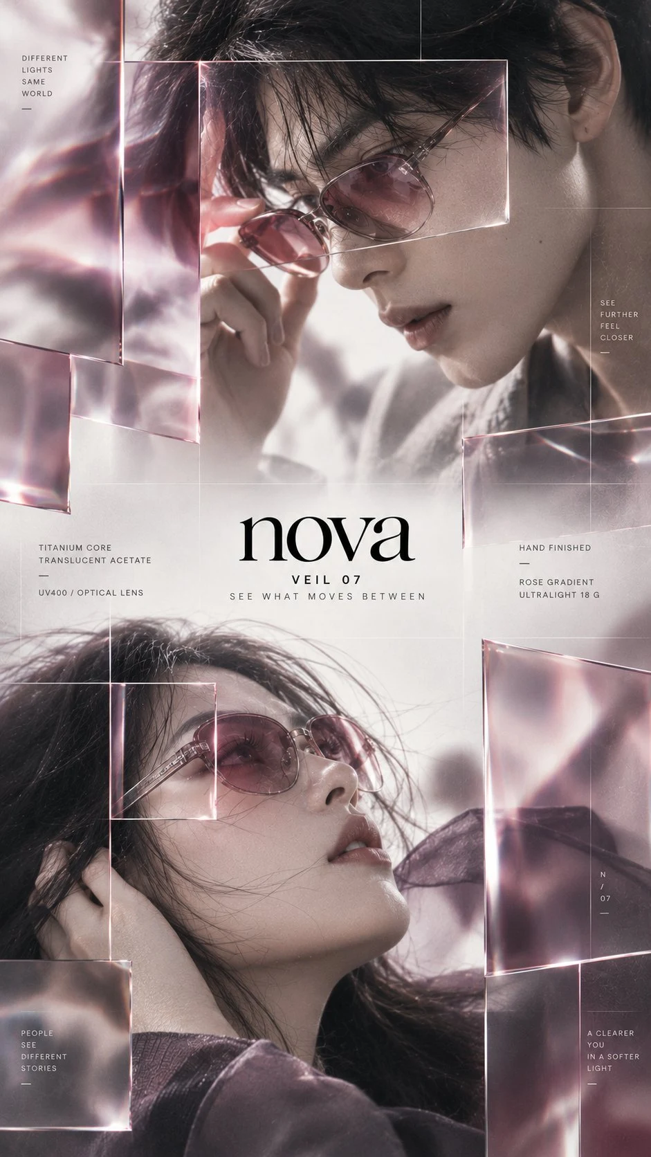 Editorial fashion sunglasses campaign with glass