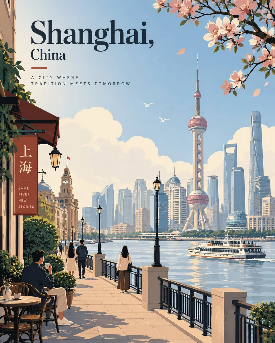 Shanghai bund travel poster