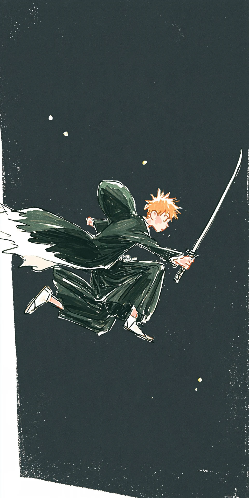 manga warrior with sword in dark ink illustration